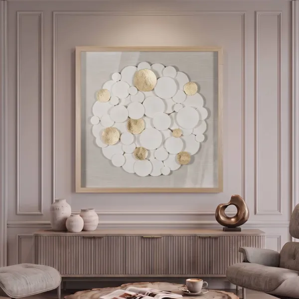 Quadro decorativo rilievo in tessuto (80 x 80 cm) Eltan rotondo Bianco