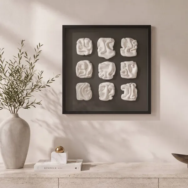 Quadro decorativo in rilievo in argilla (60 x 60 cm) Keid Bianco