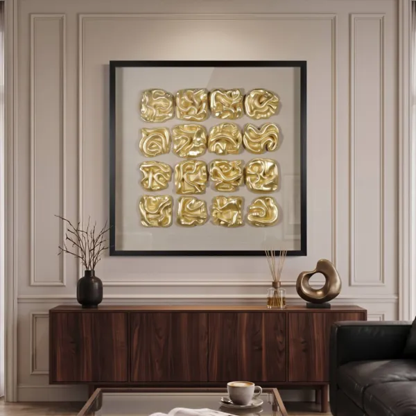 Relief-Dekorbild aus Ton (90 x 90 cm) Keid Gold