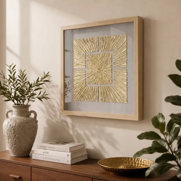 Tableau d�coratif relief en argile (60 x 60 cm) Naos carr� Beige