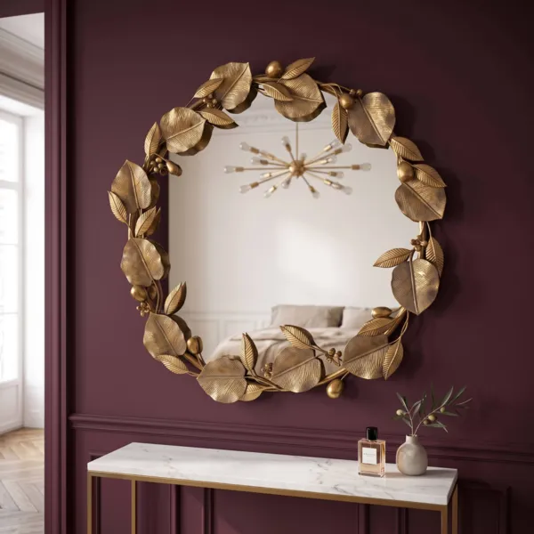 Specchio da parete in metallo (H78 cm) Eleganza Botanica Oro