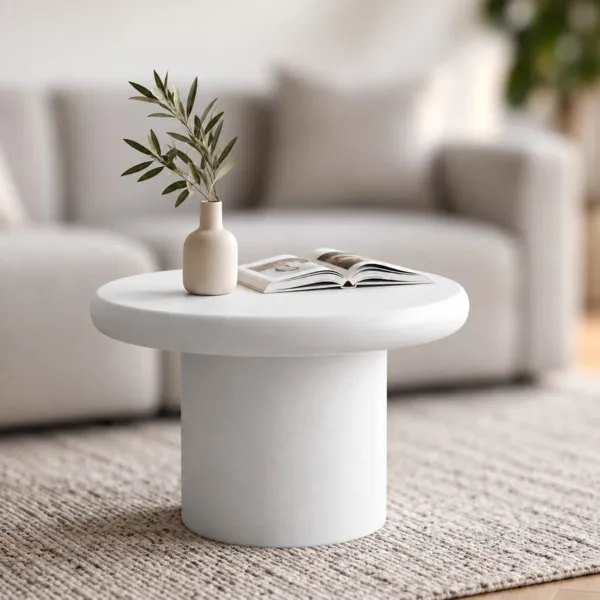 Tavolino rotondo in magnesio ossidato (H45 cm) Holm Bianco