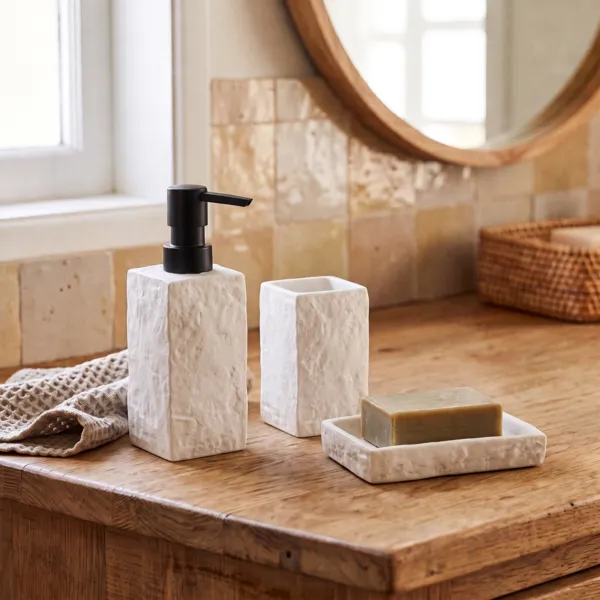 Set di accessori per il bagno effetto pietra Bianco