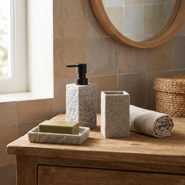 Set di accessori per il bagno effetto pietra Grigio