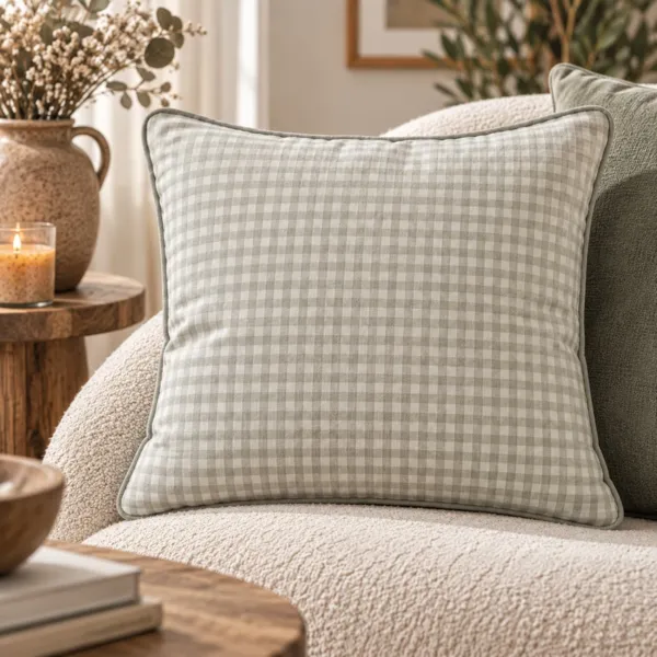 Cuscino quadrato in garza di cotone (45 x 45 cm) Ga�a vichy Verde eucalipto