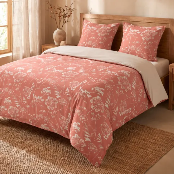 Copripiumino e due federe in cotone (240 x 220 cm) Orlane Rosso Marsala