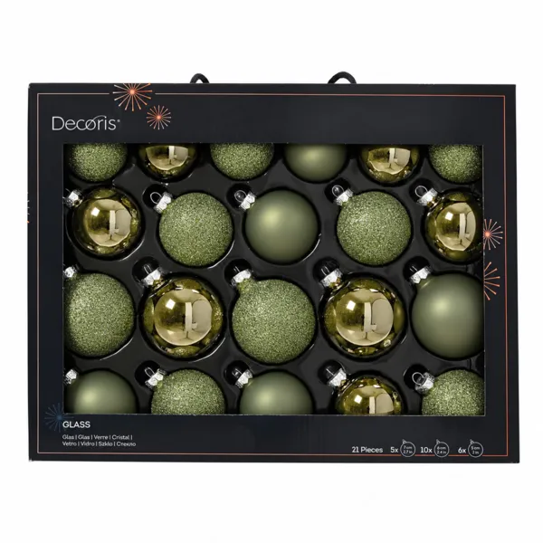 Set di 21 palline di Natale in vetro assortite Cristallo Verde rosmarino