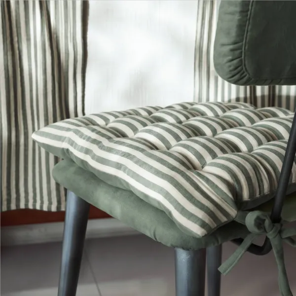 Cuscino quadrato per sedia in garza di cotone (40 x 40 cm) Ga�a righe Verde rosmarino