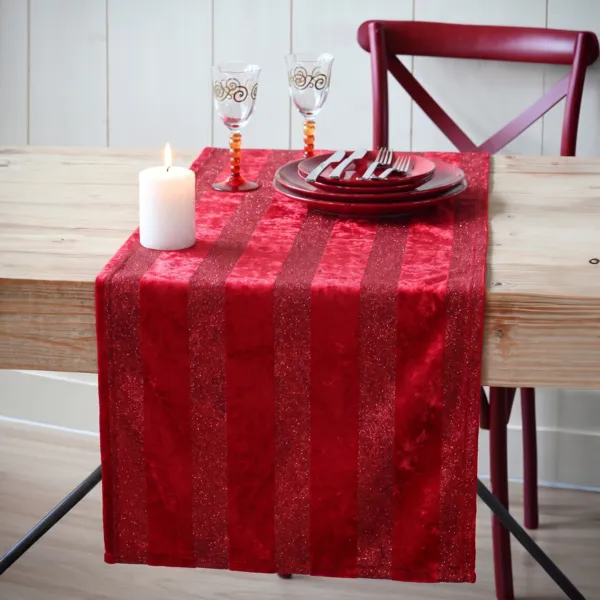 Runner da tavolo addobbi natalizi (150 x 28 cm) Velluto innevato Rosso