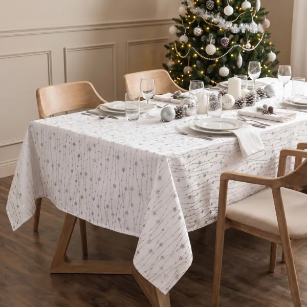 Kersttafelkleed rechthoekig (140 x 360 cm) Sterrenregen Wit