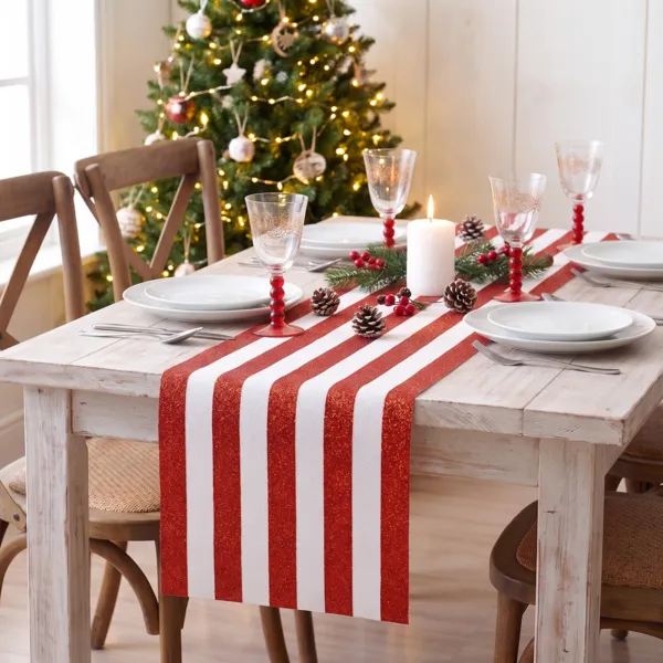 Runner da tavolo addobbi natalizi (250 x 28 cm) Righe Bianco e rosso