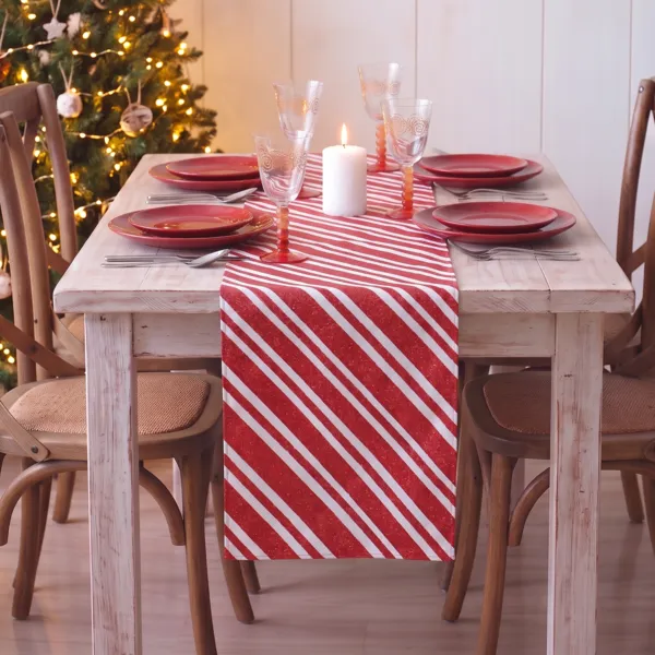 Runner da tavola Natale (300 x 28 cm) Righe in festa Bianco e rosso