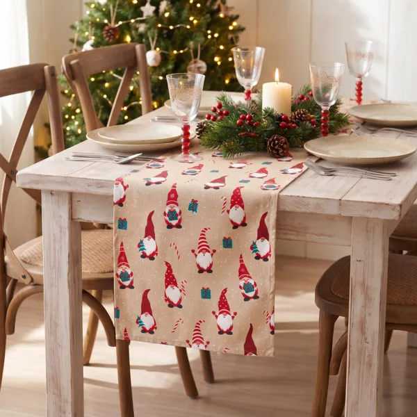 Runner da tavola Natale (300 x 28 cm) Folletti di Natale Beige e rosso