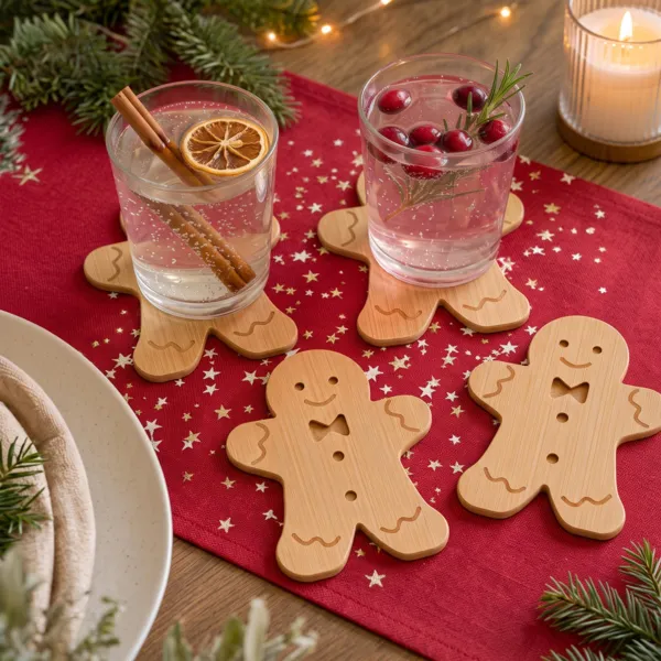 Set van 4 onderzetters (D12 cm) Natuurlijke Peperkoek