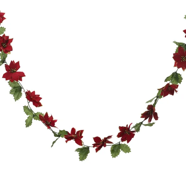 Ghirlanda di Natale (270 cm) Fiori di Stella di Natale Bordeaux