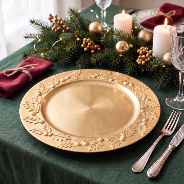 Set von 12 Platztellern Weihnachtsmistel Gold