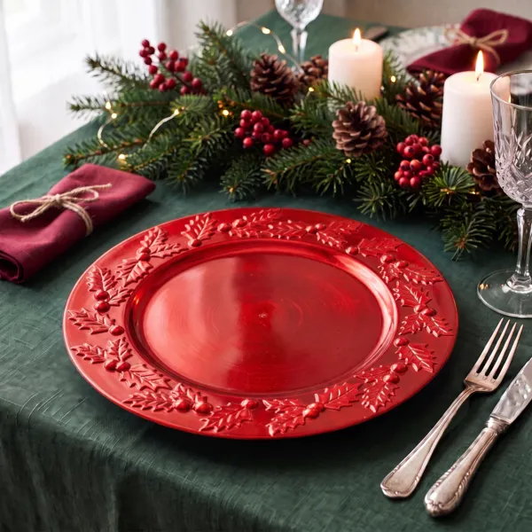 Set von 12 Weihnachts-Platztellern Rot