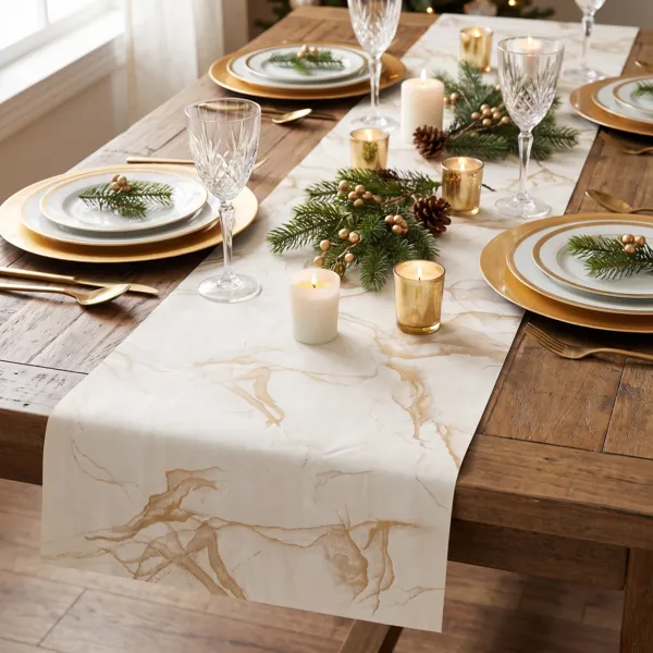 Tischl�ufer (300 x 28 cm) Marbr� Wei�