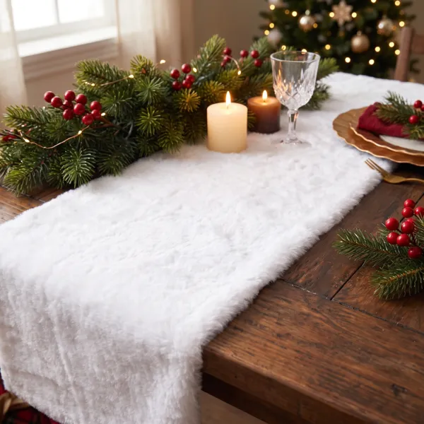 Weihnachtstischl�ufer (150 x 28 cm) Weiches wei�es Kunstfell