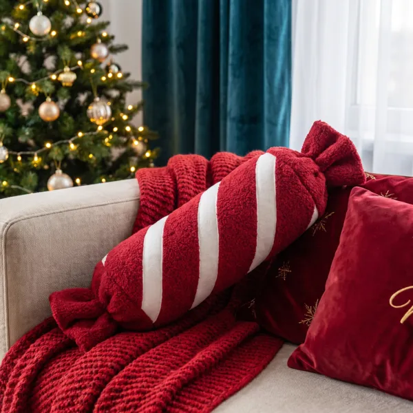 Kerstkussen (54 x 13 cm) Snoepjes Lucien Rood