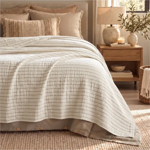 Copriletto in garza di cotone trapuntata (260 x 240 cm) Nola Beige