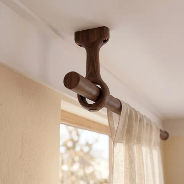Conjunto de 2 soportes para barra fija de madera (L115 / D28 mm) Nils Natural