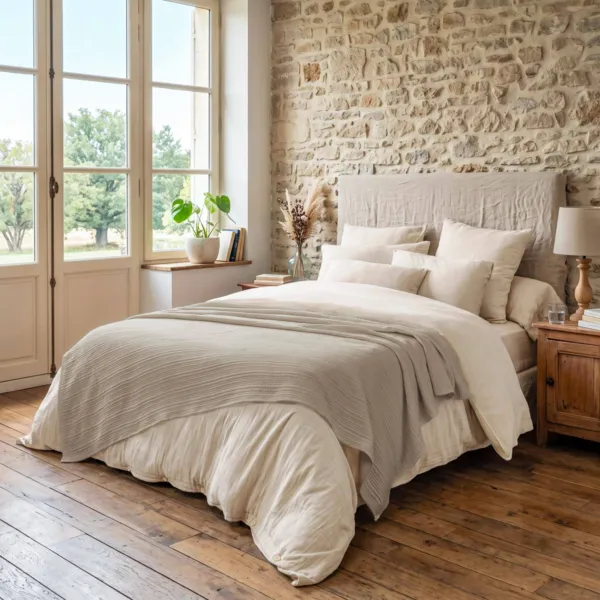 Couvre-lit gaze de coton matelass�e (240 x 220 cm) Cl�o Taupe