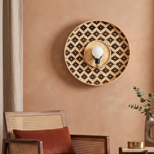 Aplique de pared de bamb� a cuadros (D50 cm) Marioka Negro y natural