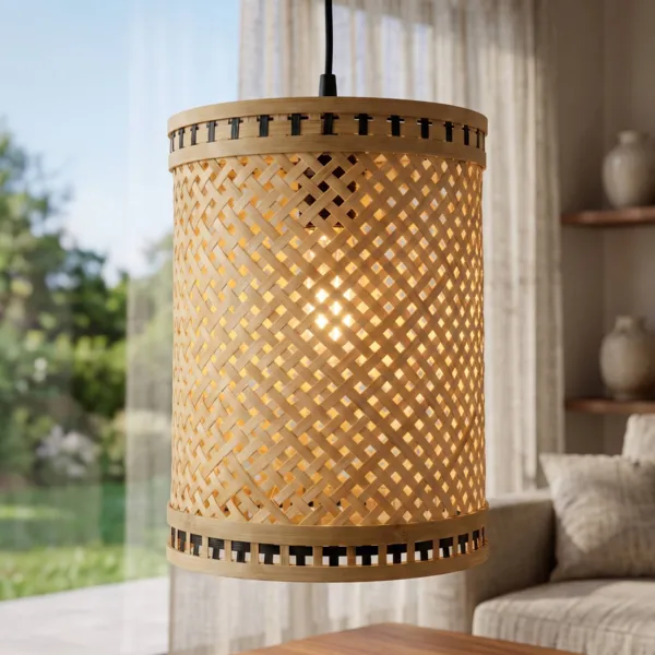 L�mpara colgante de bamb� luminosa (H30 cm) Estepona Negro y natural