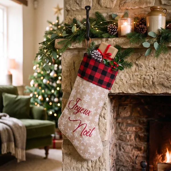 Weihnachtssocke mit Schriftzug Beige