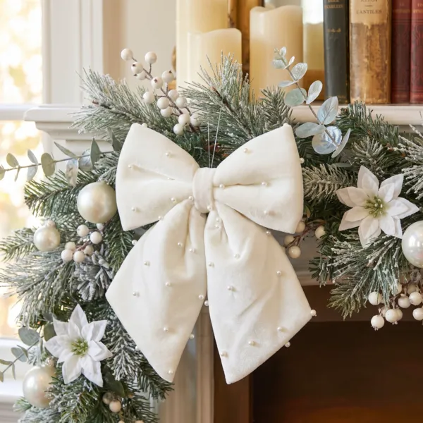 Weihnachtsschleife (H24 cm) mit perlwei�em Schmuck