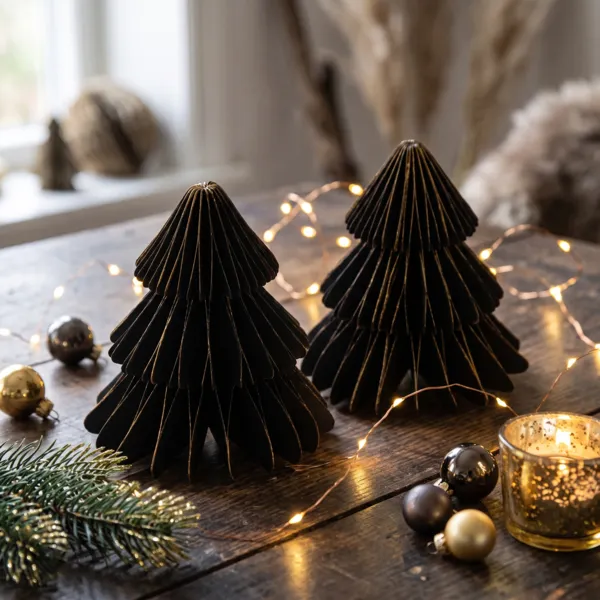 Set di 2 mini Alberi decorativi (H6 cm) Carta magnetica Nero