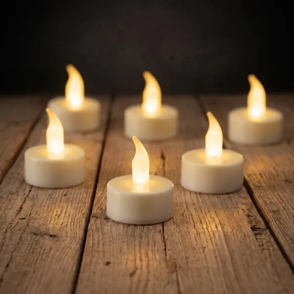Lot de 6 bougies � piles LED (H4,6 cm) Chauffe-plat Flamme Blanc chaud