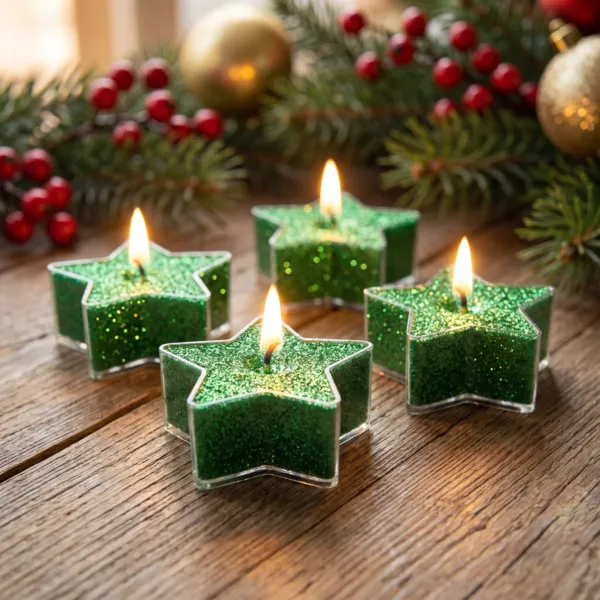 Set von 4 Teelichtern Sternen Gr�n Glitzernd