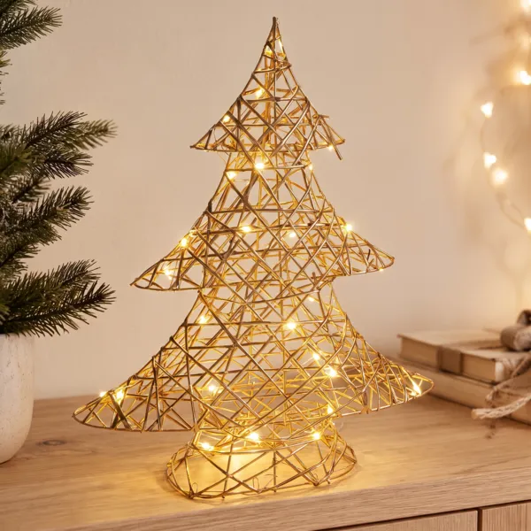 Verlichte kerstboom op batterijen 30 LED (H40 cm) Kerstsprookje Warm goud wit