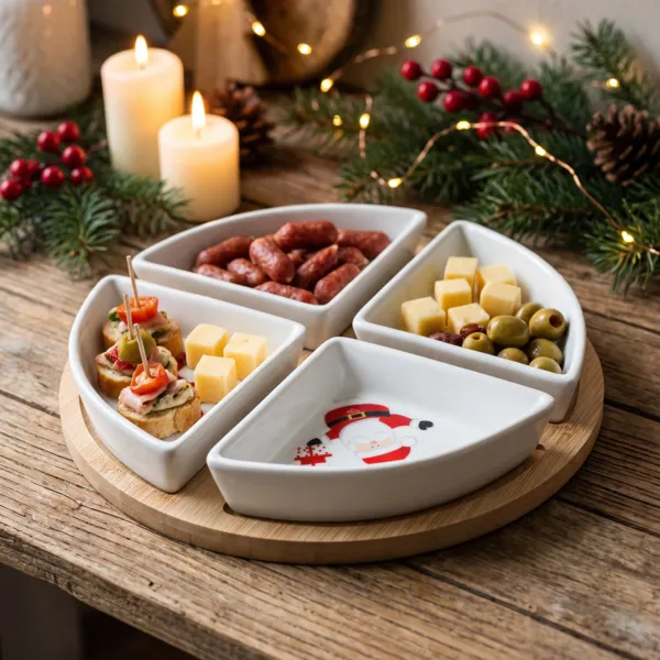 Set per tapas con vassoio e 4 ciotole (D22 cm) Babbo Natale e regali Rosso