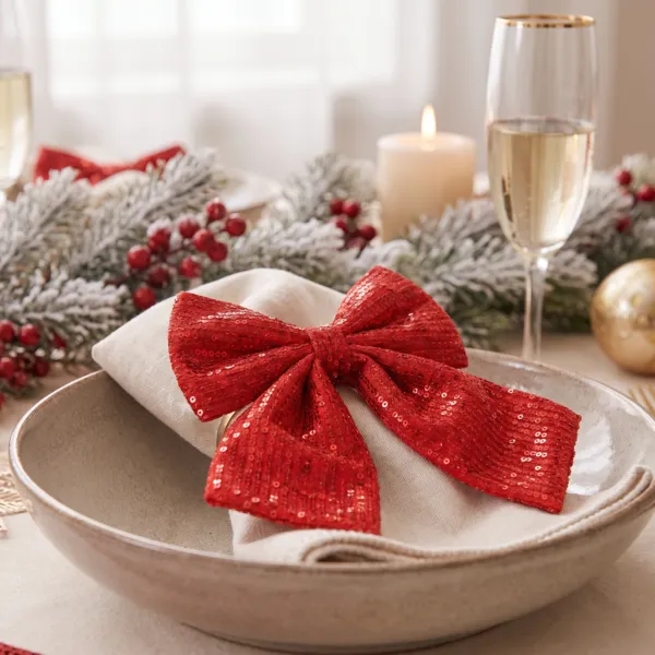 S�t med 2 julebuer (H13 cm) Sequins R�d