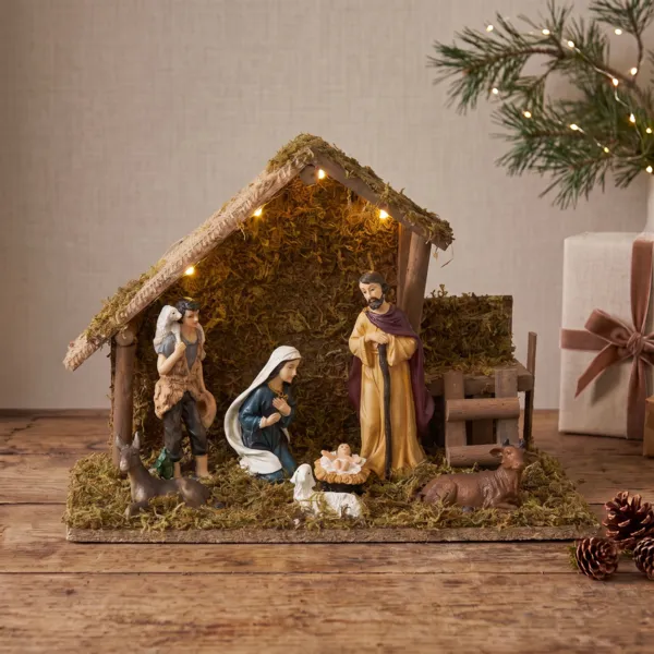 Cr�che de No�l compl�te et lumineuse (H30 cm) Sainte-Paloma