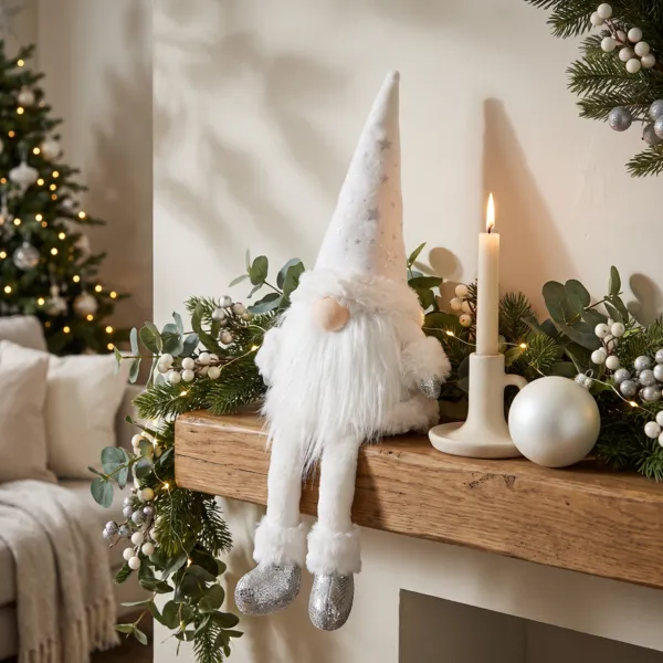Lutin de Noël assis (H46 cm) Nordique Blanc
