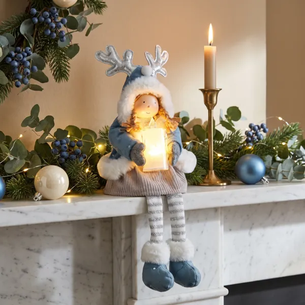 Bambola luminosa seduta (H41 cm) Alice e candela Azzurro