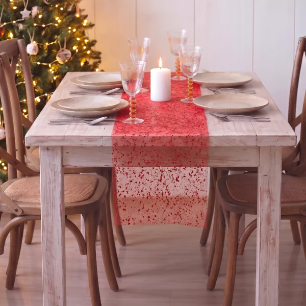 Kersttafelloper (200 x 38 cm) Feestelijke glitters Rood