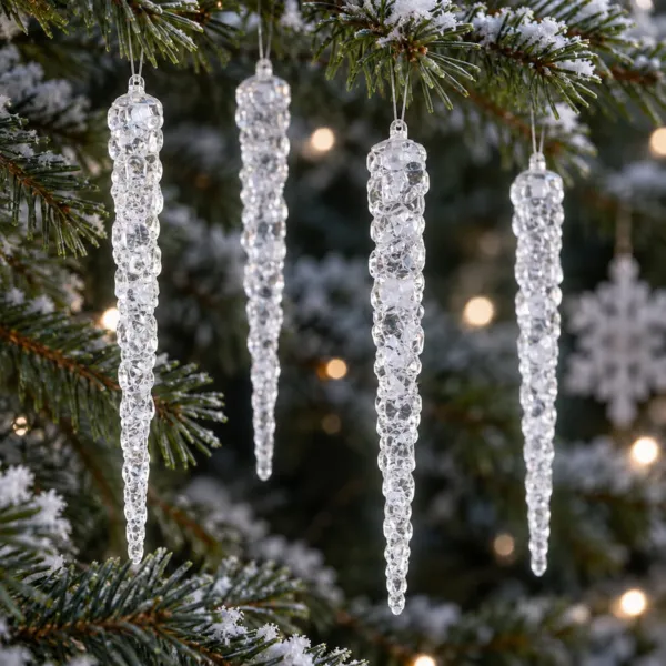 Lote de 4 estalactitas de Navidad para colgar Brilla en la oscuridad Gris