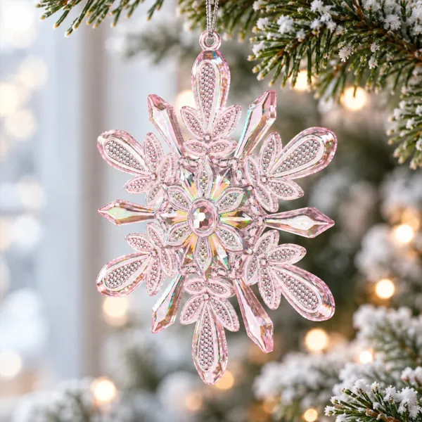 Copo de nieve para colgar (H14 cm) Glaseado Rosa