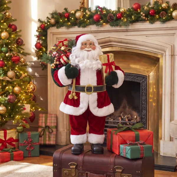 Traditionele Kerstman decoratie fluweel (H45 cm) Felix en cadeaus