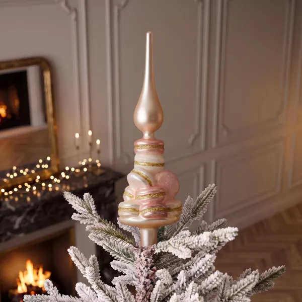 Spitze des Weihnachtsbaums aus Glas Macarons Rosa und perlwei� glitzernd