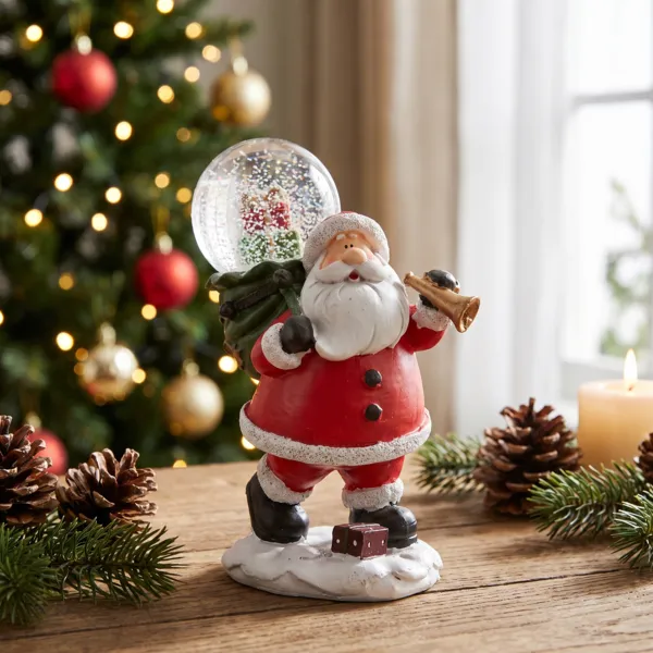 Boule � neige (D13 cm) Petit Papa No�l et trompette Rouge