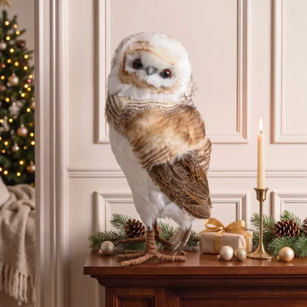 Hibou de No�l � poser (H49 cm) Pipa plumage beige
