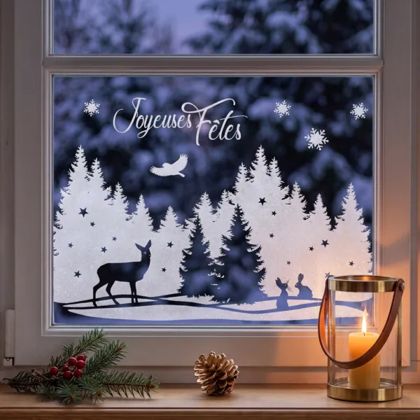 Sticker de No�l pour fen�tre Paysage paillet�