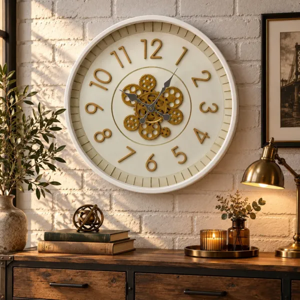 Ronde metalen wandklok (55 cm) Torino Cr�me