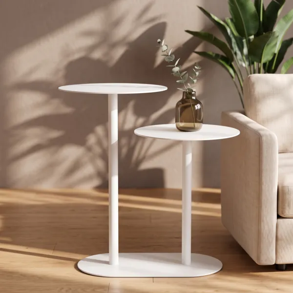 Bijzettafel metaal 2 niveaus (H53 cm) Luga Wit